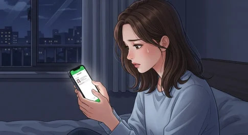 既読無視が1週間続きベッドでスマホのLINE画面を見つめる女性のイラスト