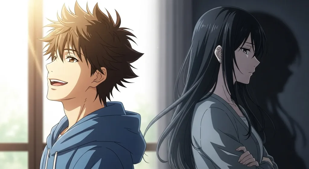 既読無視後の男性の態度変化を表す男女のアニメイラスト