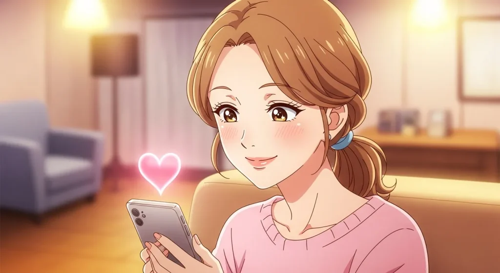 男性からLINEでハートマークが届いて嬉しそうな女性のイメージイラスト