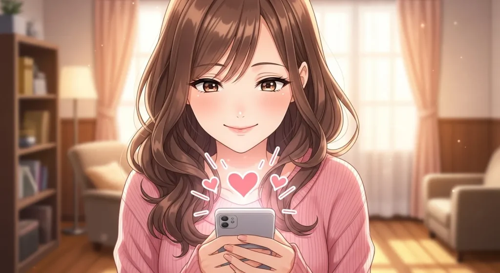 男性からのハートマークを見て嬉しそうな女性のイメージイラスト