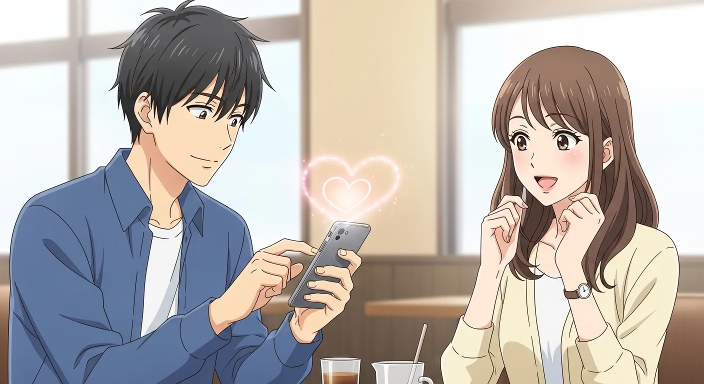 男性からLINEでハートマークが送られて嬉しそうな女性のイメージ