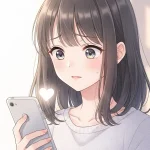 白いハートのメッセージに嬉しそうな表情をする女性のイラスト