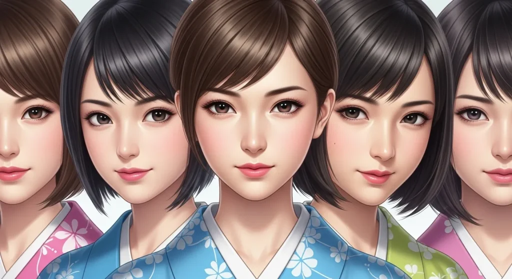 秋田県民の顔の特徴と秋田美人との違いを比較できる女性たちのイラスト