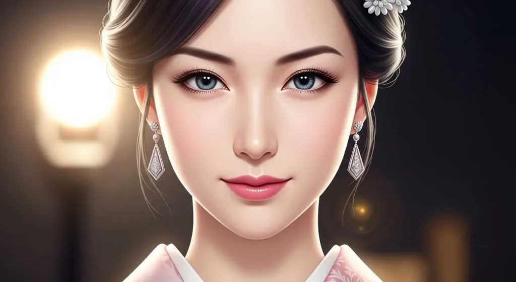 色白で彫りが深く明るい瞳を持つ女性のイラスト（秋田美人がハーフ顔に見える特徴のイメージ）