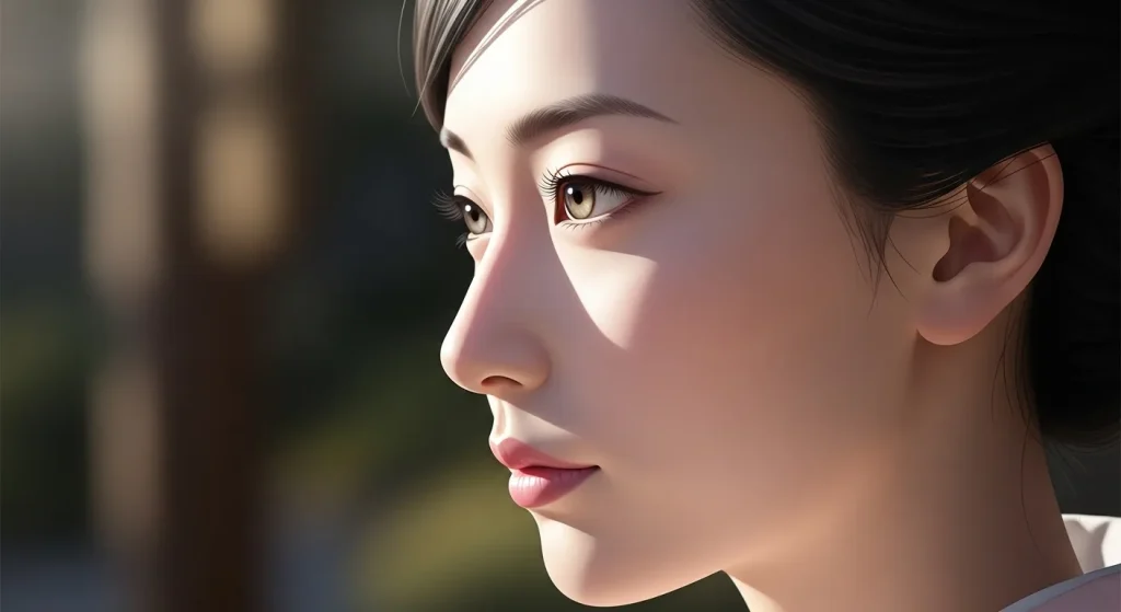 光の影響で目の色が明るく見える色白の女性の横顔イラスト（目の色が薄く見える理由のイメージ）