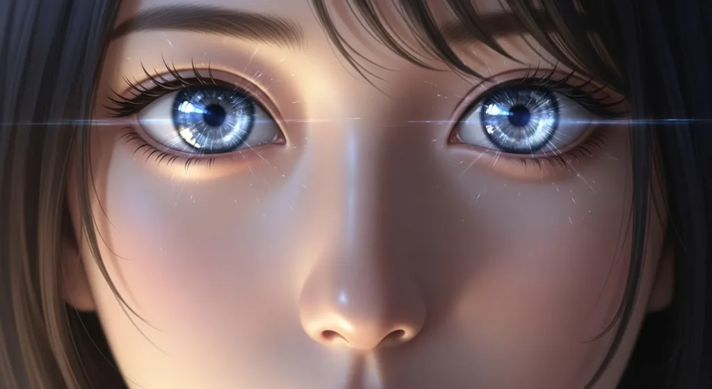 青く輝く瞳のクローズアップイラスト（日本人に青い目はあるのかをイメージ）