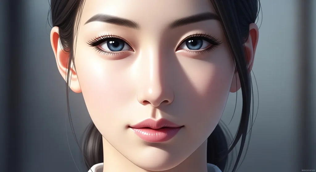 秋田美人のハーフ顔の特徴を表現した色白で彫りが深い女性のリアル風アニメイラスト