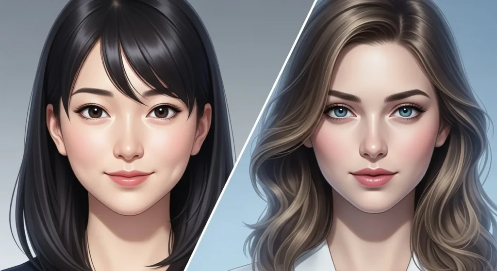 秋田美人とハーフ顔の違いを比較した日本人女性と欧米系女性の顔立ちイメージ