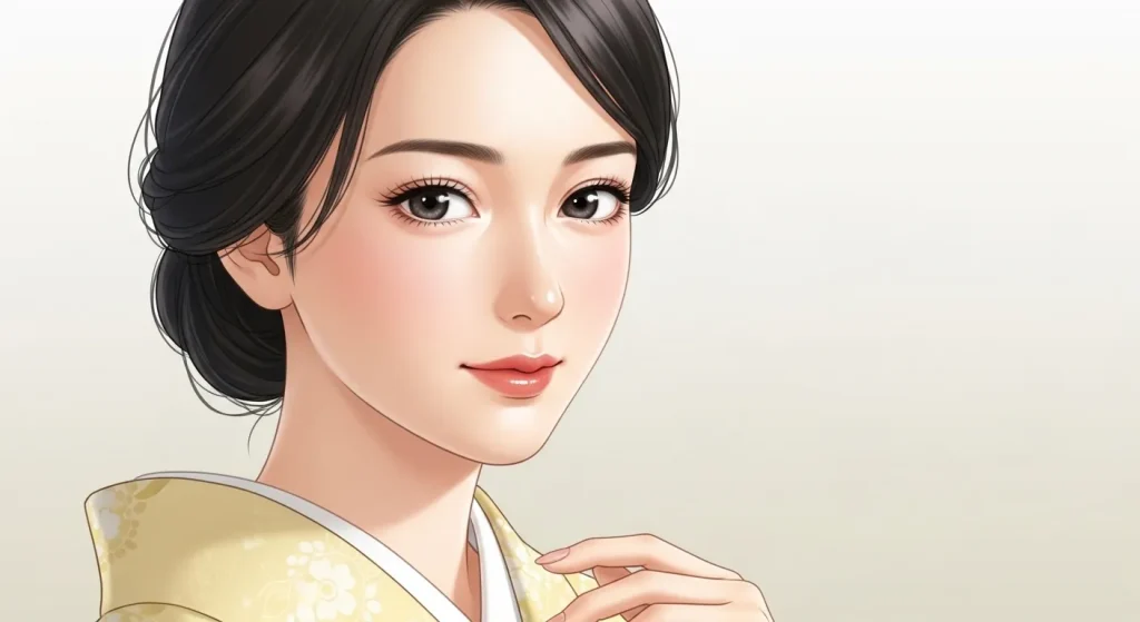 秋田美人に共通する顔立ちのバランスと上品な印象を表現した女性のイラスト