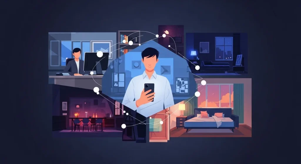 仕事中や夜の時間帯など返信が遅い男性が返すタイミング5つの行動パターンを分析したイラスト