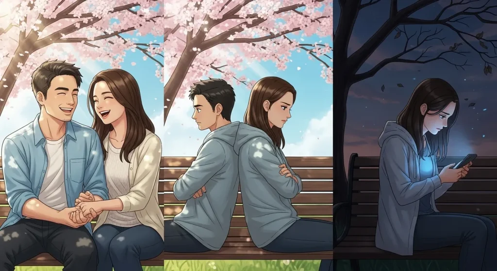 返信が遅い男が冷めていく過程を時系列で比較したイメージ画像