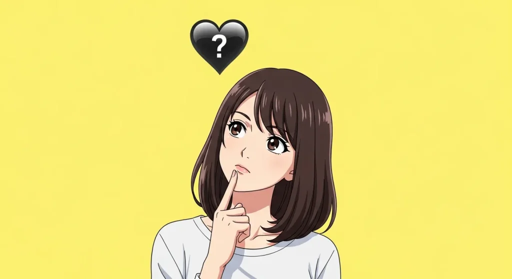 黒いハート🖤の意味に疑問を持つ女性のイメージ