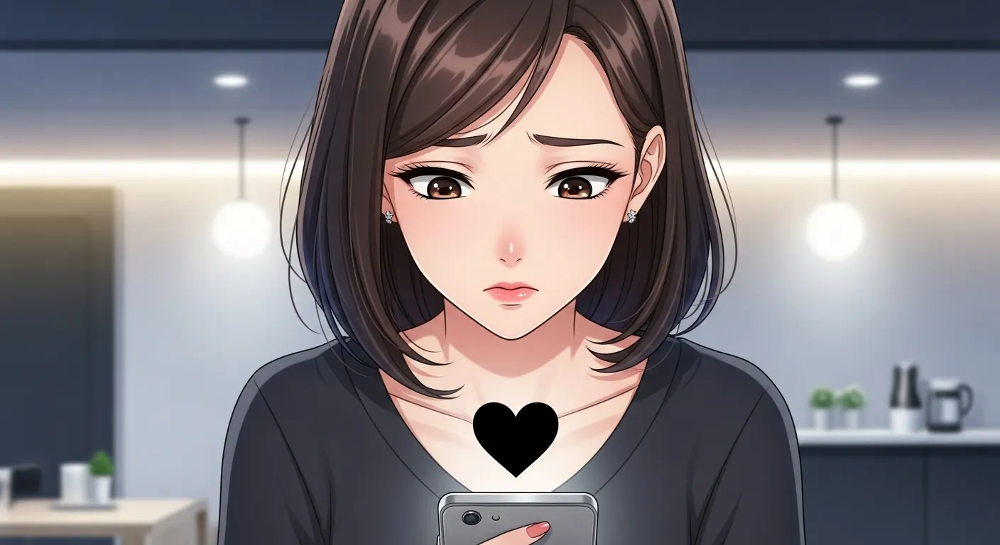 黒いハート🖤の意味に悩む女性とスマホを見るシーン