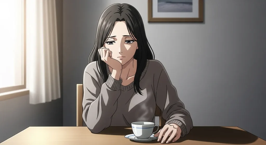 喧嘩後の関係に悩みながら一人で考え込む女性の様子