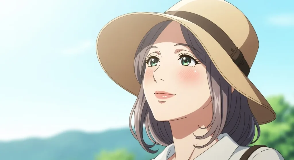 気持ちが落ち着き前向きな表情で空を見上げる女性の様子