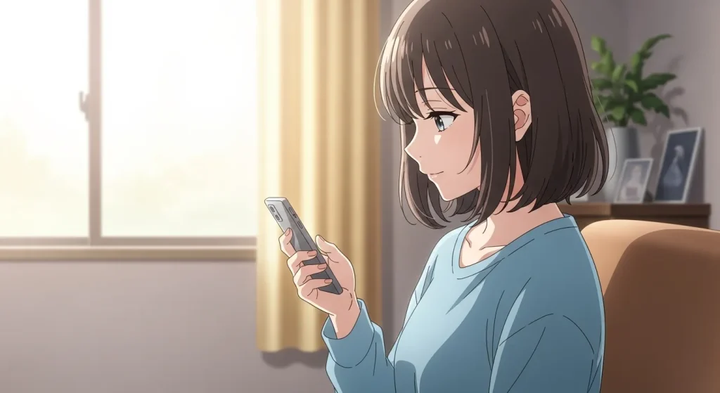 付き合う前に次の約束をしない男を行動で見極めて安心した女性のアニメイラスト