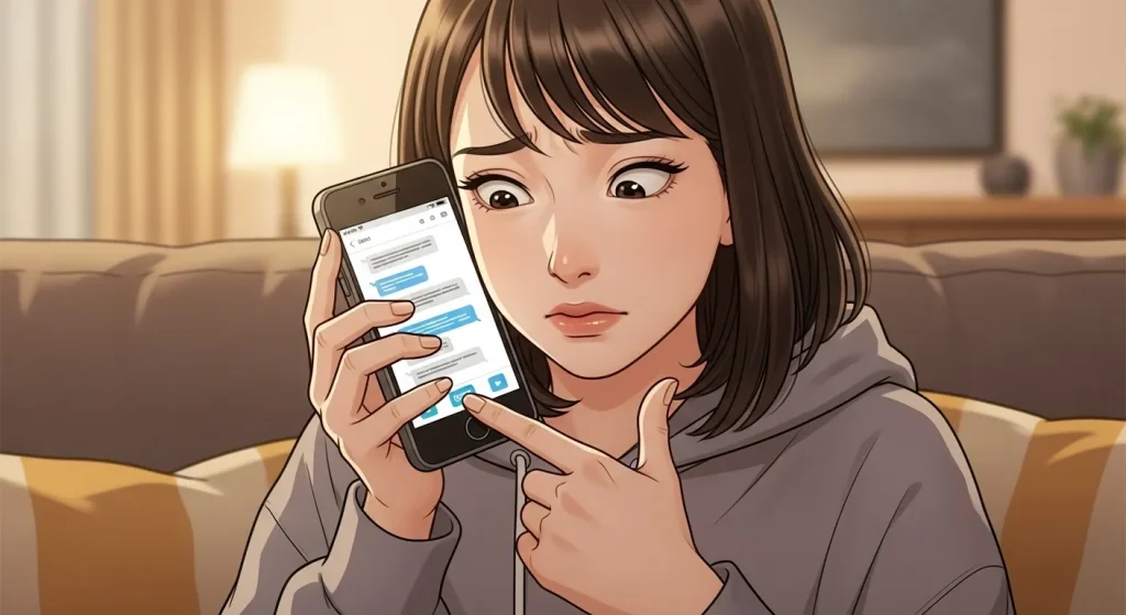 既読無視に不安になり追いLINEを送りそうな女性のNG行動を表したアニメイラスト