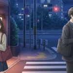 夜の街で距離を空けて立つ男女と既読無視の不安を表したアニメイラスト