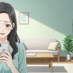 仲直りしたのに彼氏が冷たく不安そうにスマホを見る女性と距離を置く男性の様子