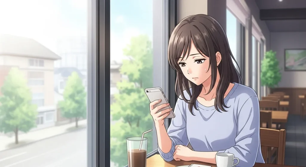 会う日を決めない男の心理に悩みスマホを見る女性のイメージ画像