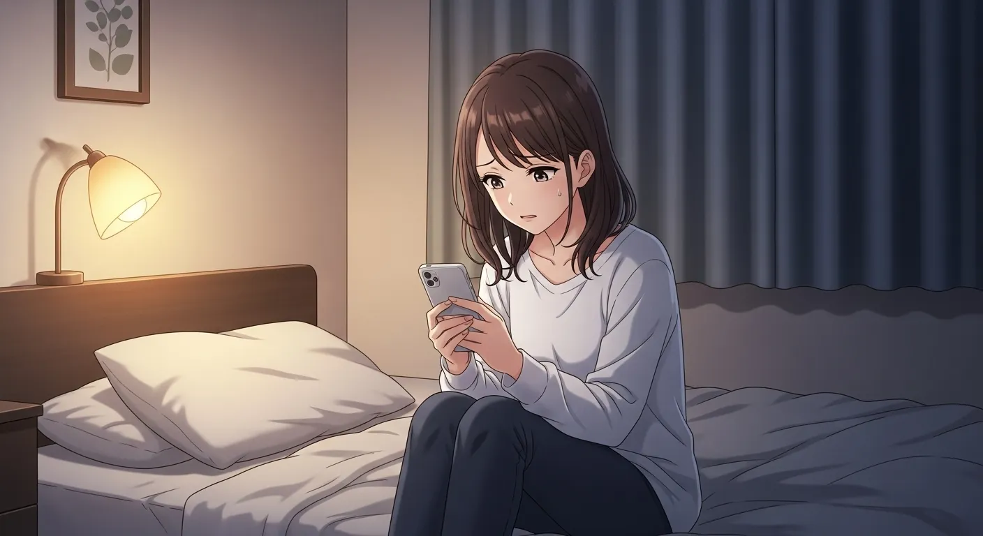 会う日を決めない男性に不安を感じてスマホを見る女性のイメージ画像