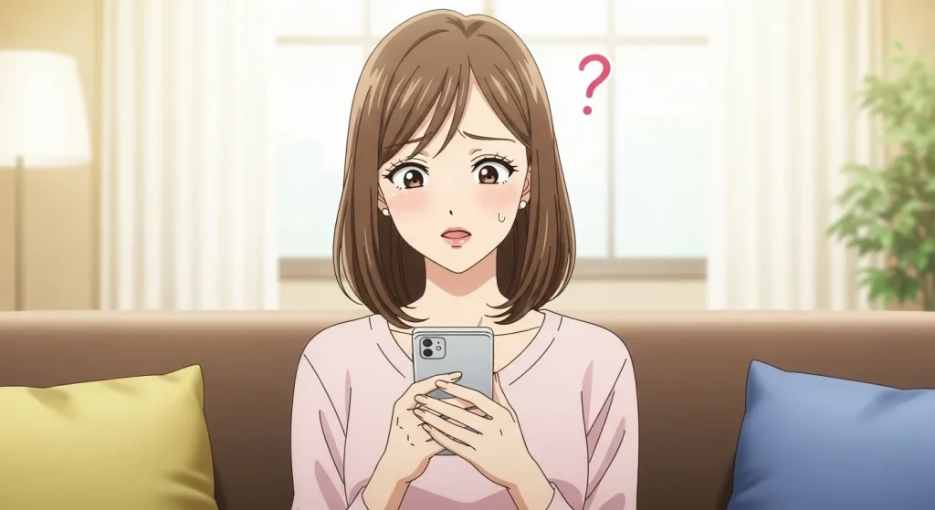 会う気ないのに会いたいと言う男の心理に不安を感じる女性のイラスト