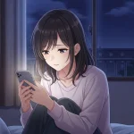 会う気ないのに会いたいと言う男性に悩みスマホを見る女性のイラスト