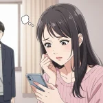 喧嘩後に連絡を気にして不安そうにスマホを見る女性と距離を取る男性の様子