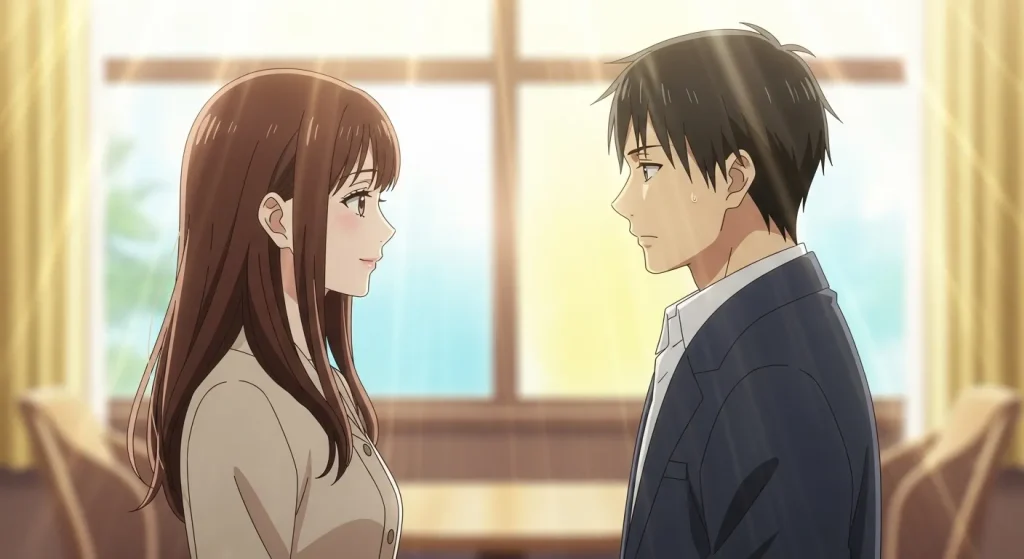 喧嘩後に向き合って話し合うカップルの関係修復の様子