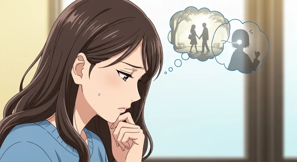 彼氏の気持ちが冷めたか悩みながら考え込む女性のイメージ