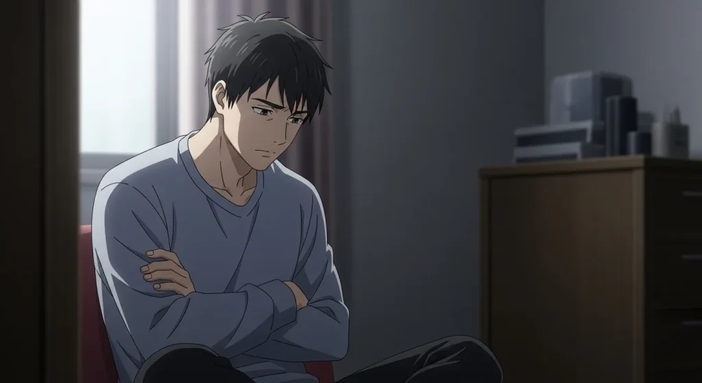 喧嘩後に一人で考え込む男性の心理イメージ