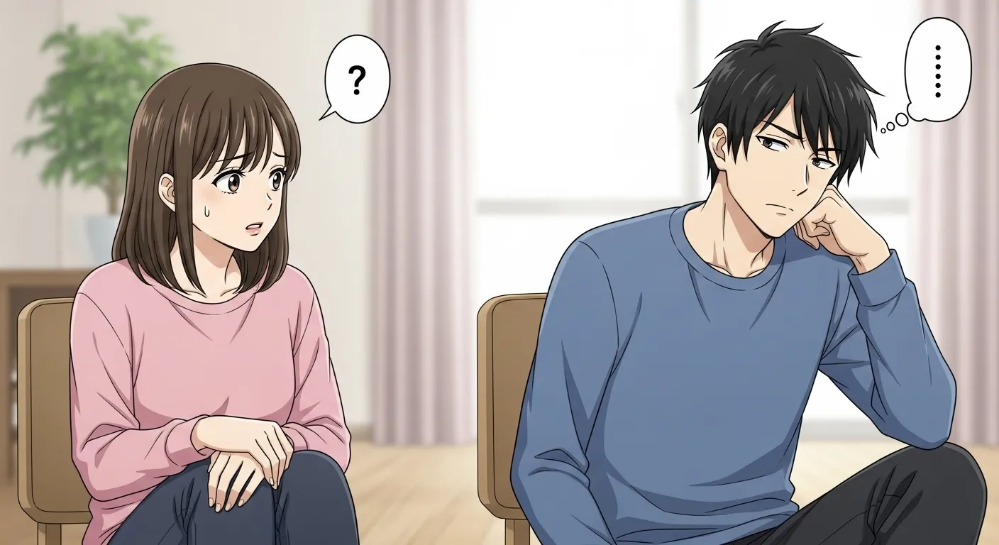 喧嘩後に距離ができて戸惑う女性と考え込む男性の様子