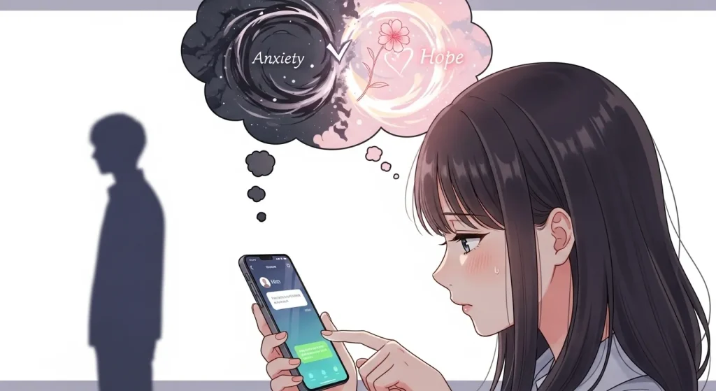 喧嘩後に距離を置く男性は冷めた？不安と希望で揺れる女性心理を表したイラスト