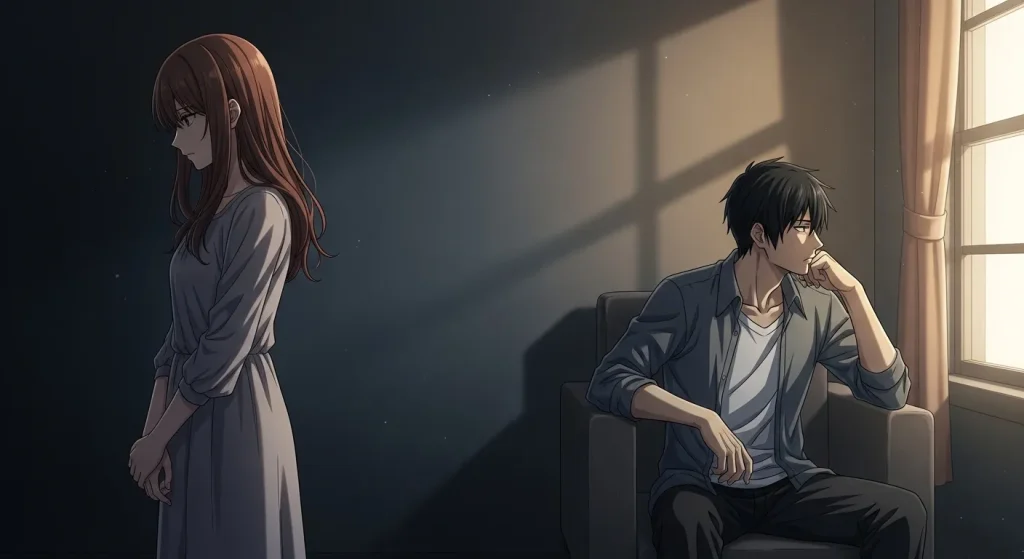 喧嘩後に距離を置く男女の様子 男性心理とすれ違いのイメージ