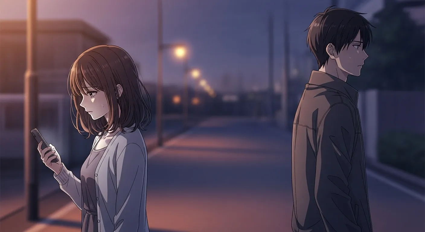 喧嘩後に連絡を待つ女性と距離を置く男性の心理イメージ