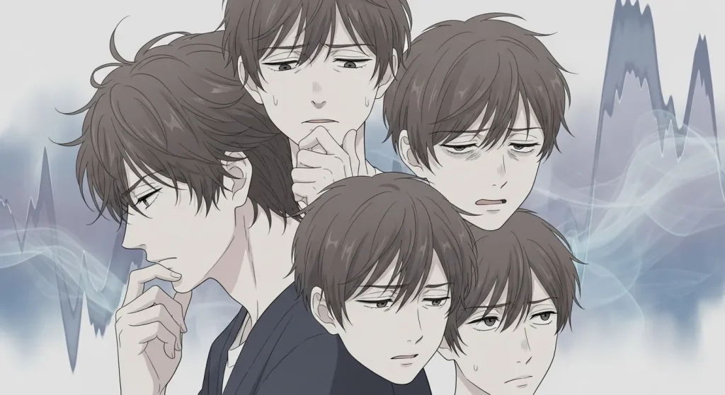 喧嘩後に距離を置く男性心理を表すイラスト｜悩みや迷いを抱える男性の本音