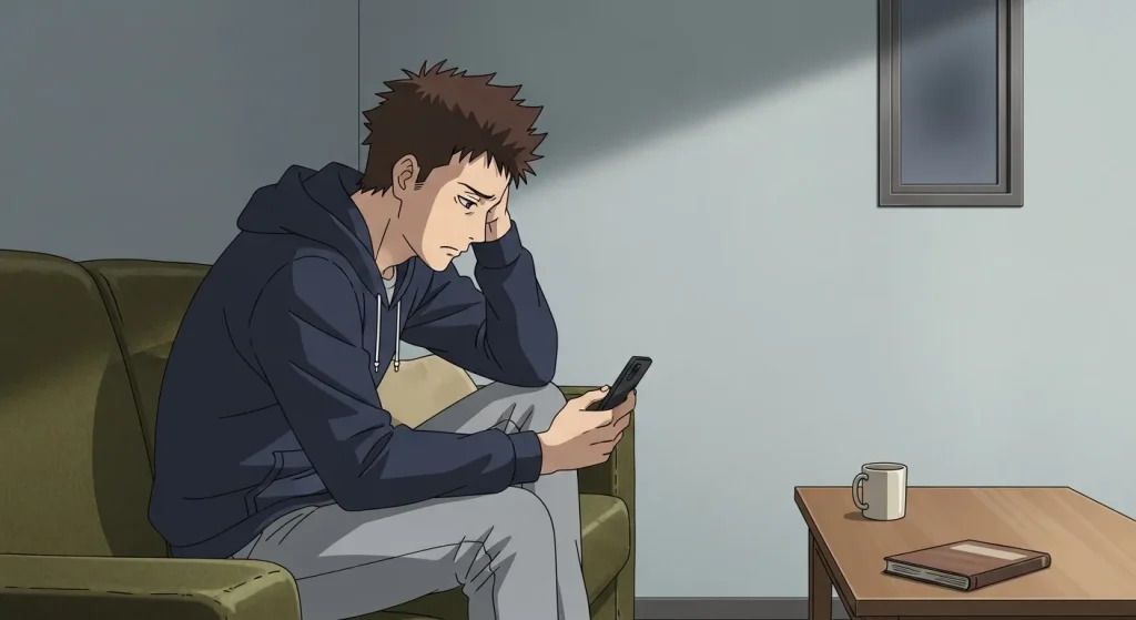 喧嘩後に連絡できず悩む男性の心理を表したイラスト