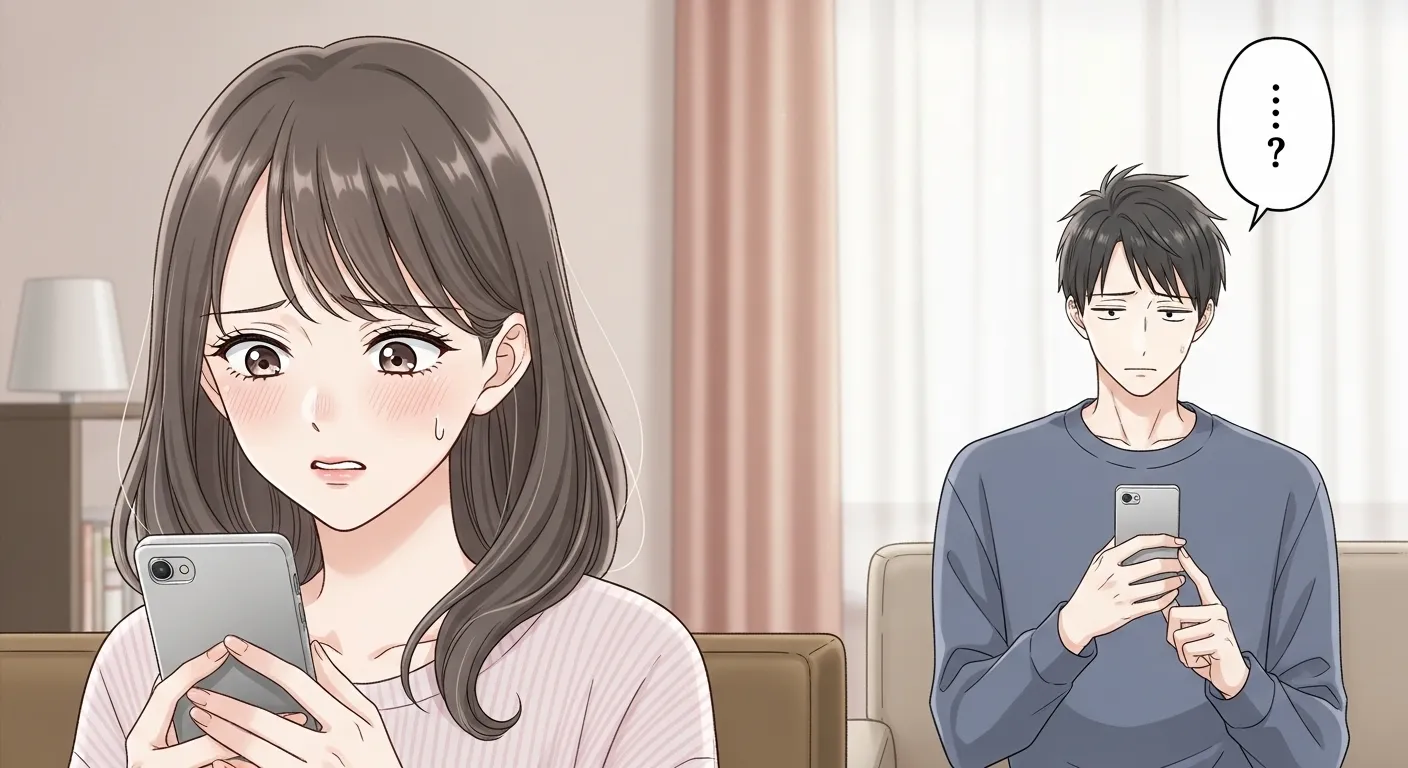 喧嘩後に連絡がこない不安を抱える女性とスマホを見て悩む男性の心理を表したイラスト