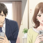 彼氏が予定を決めない理由に悩む女性と考え込む男性を描いたアニメイラスト