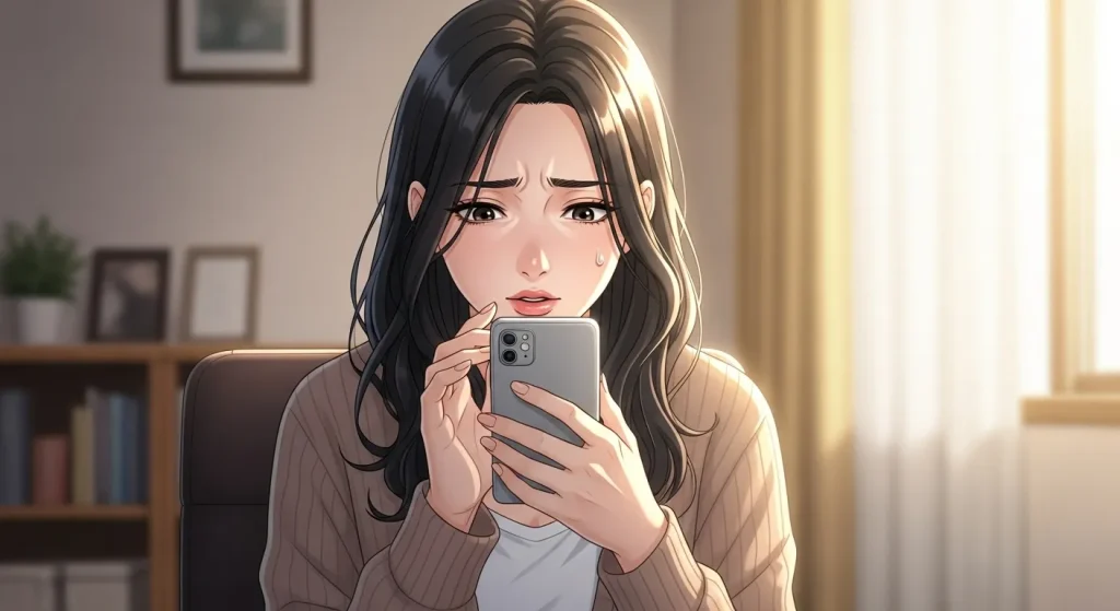 会う日を決めない男性が脈ありか脈なしか悩みスマホを見る女性のイメージ画像