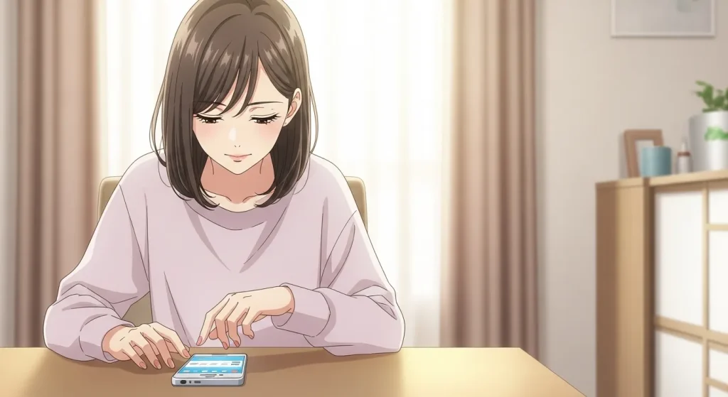 スマートフォンを使って日にちを決めない男性への対処法を考える女性のイラスト