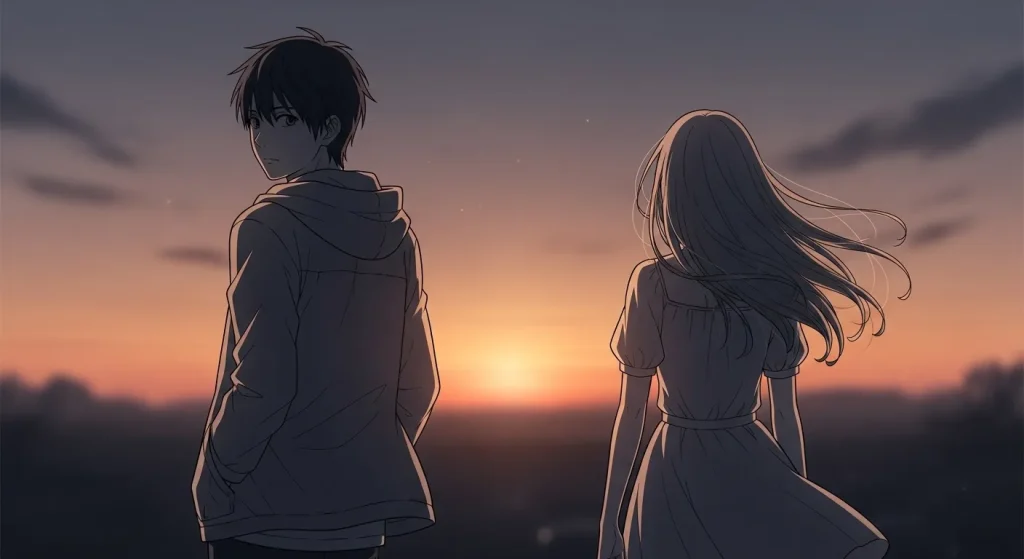 喧嘩後に連絡がこないまま距離が離れていく男女の関係を表したイラスト（自然消滅のイメージ）