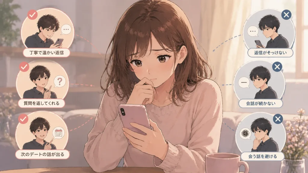 3日・1週間・2週間で変化する男性心理と女性の不安を表現したイラスト