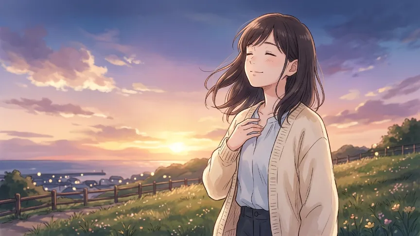 恋愛の不安を乗り越えて前向きな気持ちになる女性のイラスト