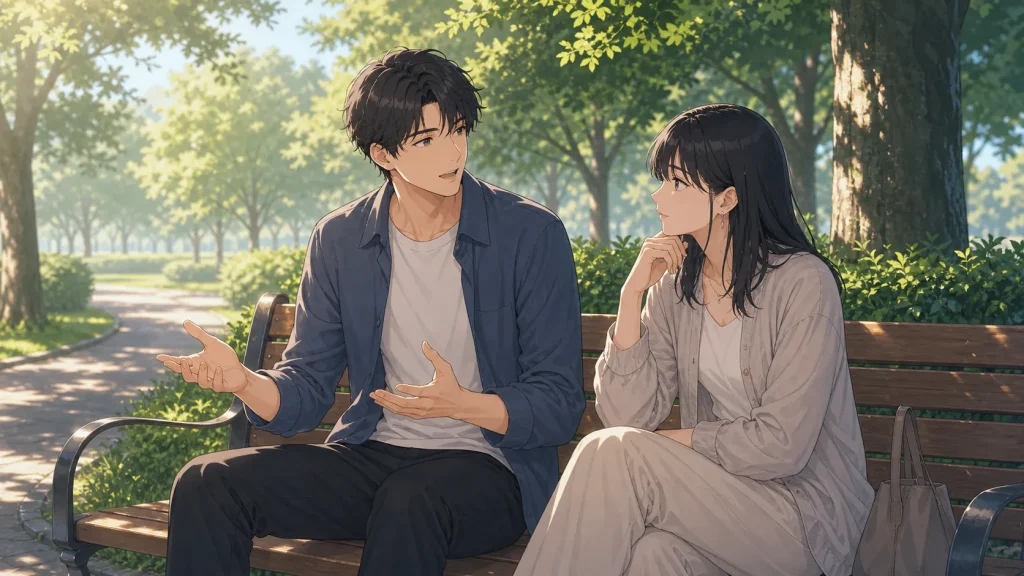冷たいサバサバ彼女に落ち着いて気持ちを伝える男性のイラスト
