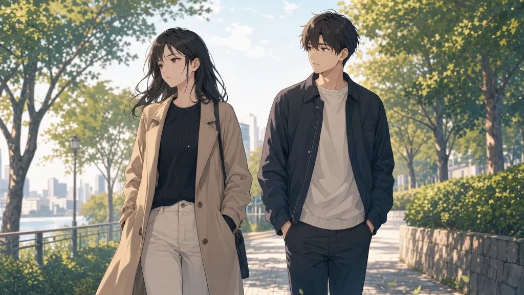 サバサバ彼女の愛情表現が分かりにくく不安になる男性のイラスト