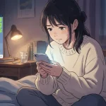 デート後にLINEがそっけなくなり、不安そうにスマホを見る女性の恋愛イラスト