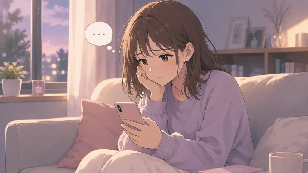 デート後に連絡が減って何日待てばいいのか悩む女性のイメージ