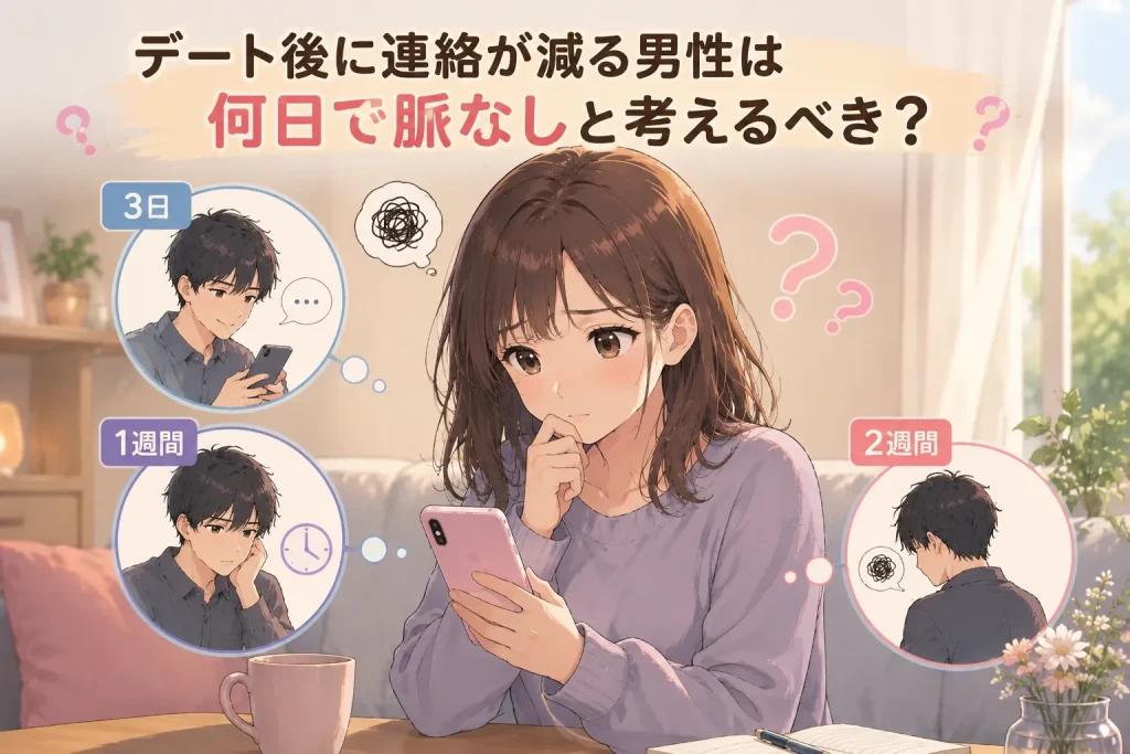 デート後に連絡が減る男性は何日で脈なしなのかを考える女性のイメージ