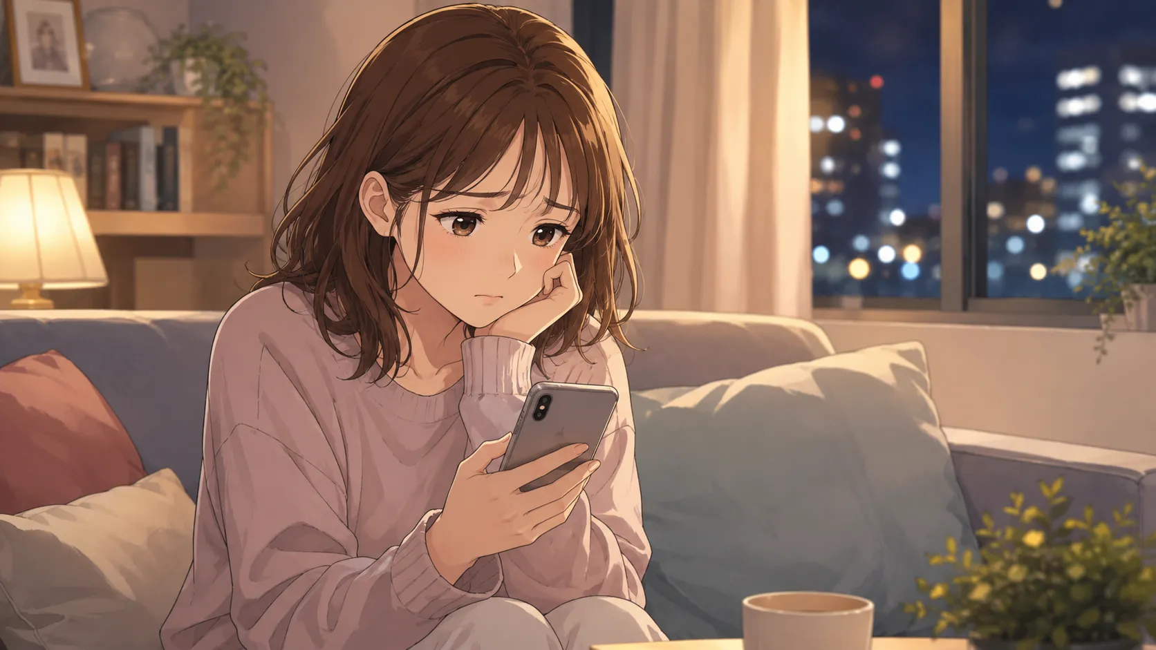 デート後に連絡が減って不安そうにスマホを見る女性の恋愛心理イメージ